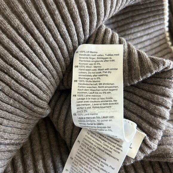 EUC By Malene Birger Reyne Ribbed Merino Wool Turtleneck Taupe Sweater Sz Large - Picture 12 of 16